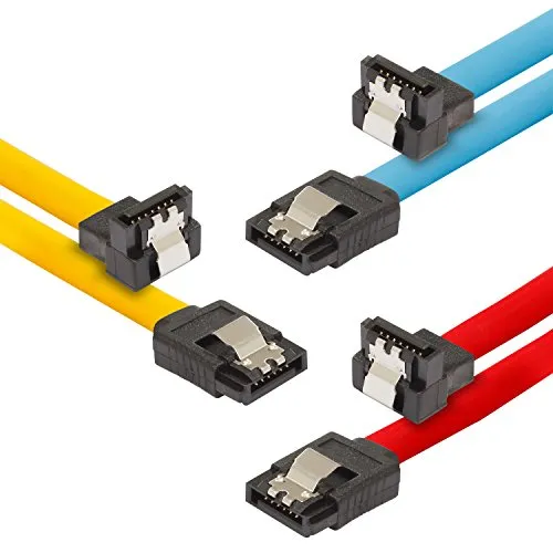 POPPSTAR 3x SATA Kabel SSD/HDD (0,5m SSD Datenkabel, gerade Stecker auf gewinkelt) bis zu 6 Gbit/s, gelb, rot, blau
