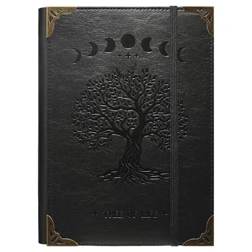 TIEFOSSI A5-Ringbuch mit 6 Ringen Tagebuch für Frauen und Männer, Hardcover Notizbuch aus PU-Leder, Vintage-Baum-Notizbücher, College Lineatur für Schule, Arbeit, Reise & Organisation