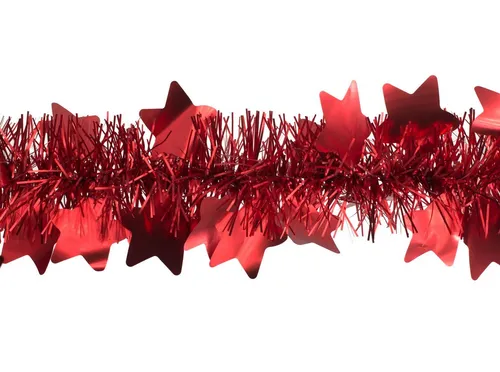 Creativery Lametta, Weihnachtsgirlande Lametta mit großen Sternen 9cm x 2m rot matt