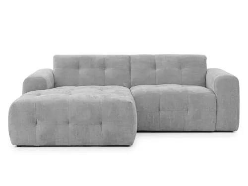 Modernes Ecksofa mit Ottomane links, Steppungen in Hellgrau - Stylisches Ecksofa mit Ottomane links, 4-Sitzer, gefertigt aus strapazierfähigem Chenille in Hellgrau. Ideal für entspannte Stunden und flexibles Wohnen. Maße: 234x161x79 cm.