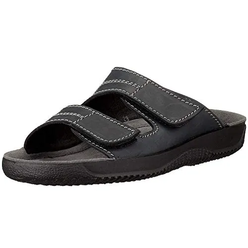 Rohde Soltau-H Pantolette - Bequeme Sommerschuhe mit Klettverschluss - Herren-Pantoletten aus schwarzem Nubukleder, ideal für den Sommer. Mit gepolsterter Innensohle und praktischem Klettverschluss für optimalen Tragekomfort.