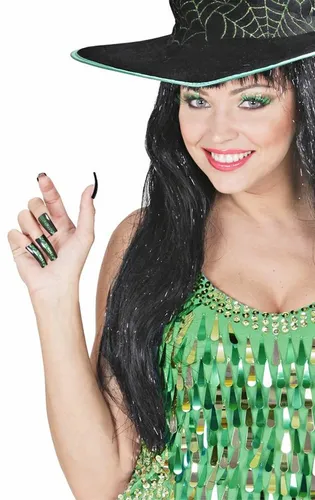 Widmann S.r.l. Bandwimpern Glitzer Wimpern und Künstliche Nägel Set Grün