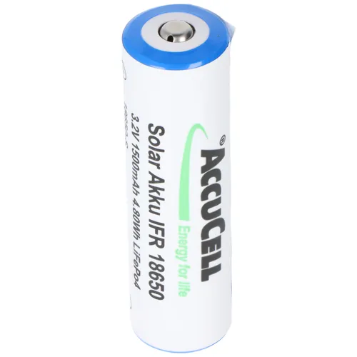 Produktbild AccuCell 3,2 Volt Solar Akku Lithium 18650 IFR LiFePo4 Akku mit Kopf ungeschützt, 1400-1500mAh, Abmessungen ca. 66,1x18mm
