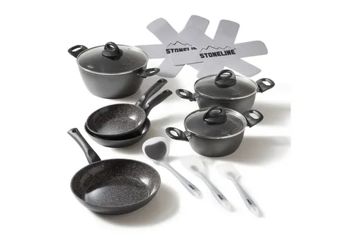 STONELINE Topf-Set 14-tlg. mit Keramikbeschichtung - Kochtöpfe, 14-teiliges Set mit original STONELINE® Antihaftbeschichtung für müheloses Kochen und einfaches Reinigen, induktionsgeeignet und hitzebeständig bis 450 °C.
