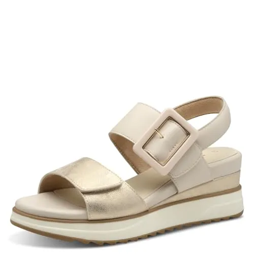 s.Oliver Damen Keilsandaletten 31674-41, champagner combi - Wanderschuhe mit 4,5 cm Keilabsatz, ideal für stilvolle Outdoor-Aktivitäten. Bequemer Klettverschluss und zeitloses Design für vielseitige Kombinationsmöglichkeiten.
