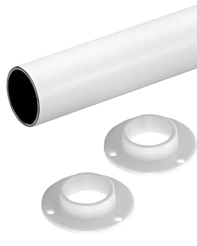 Gedotec Kleiderstange Wandmontage rund | 1 Set Garderobenstange mit 2 Stk Schrankrohrlager Weiß matt | POLE | Möbelrohr Stahl 1200 mm Länge Ø 25mm - 60 kg Tragkraft | Kleiderstange Wand