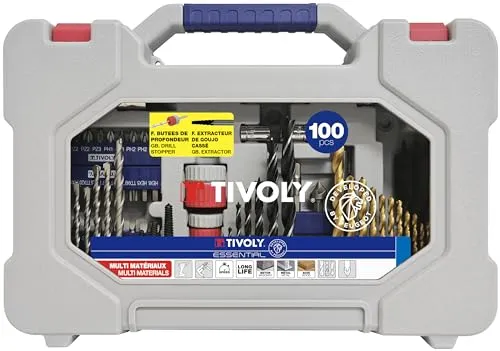 Box Bohrer + Bits + Extraktoren – Koffer 100-teilig: 14 Metallbohrer, 8 Holzbohrer Und 4 Holzbohrer, 7 Betonbohrer, 4 Extraktoren, 50 Schraubbits Und Weiteres Zubehör - Tivoly