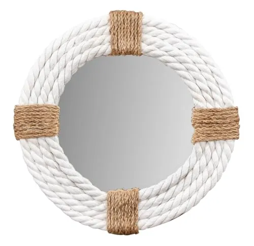 levandeo Spiegel Ø30cm Rund Weiß Natur Maritim Jute Seil Wandspiegel Flurspiegel Wanddeko Boho