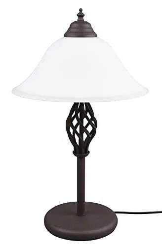 Trio 501000224 Tischleuchte Rustica 2x40w | E14 - Rustikaler Stil mit Kabelschalter - Tischleuchte im rustikalen Design mit eleganter Metallstruktur in Rostfarbe und weißem Lampenschirm. Ideal für Wohnzimmer oder Schlafzimmer, passend zu weiteren Leuchten der RUSTICA-Serie.