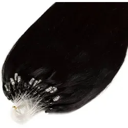 hair2heart Premium Microring Extensions Echthaar glatt - 25 Strähnen 1g 60cm 2/0 schwarz - Schwarz