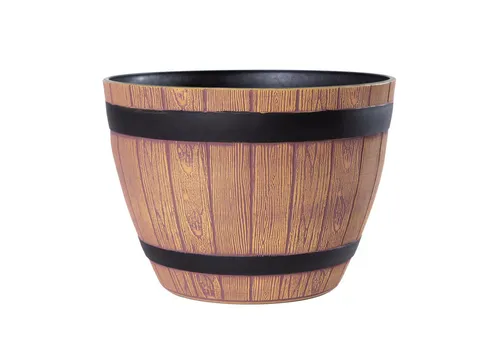 Jinfa Blumenkübel aus Kunststoff im Eichenfass-Design | Ø 38cm x 27cm - Garten-Zubehör im rustikalen Weinfass-Design, witterungsbeständig und vielseitig einsetzbar als Pflanzgefäß oder dekorativer Miniteich für Ihren Außenbereich.