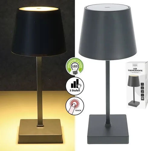 LED Tischleuchte anthrazit 17 LEDs 8,5x32cm ABS PS Touchfunktion batteriebetrieben warmweiß 3 Helligkeitsstufen 25 Lumen Tischbeleuchtung