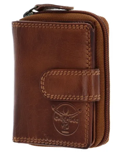 Chiemsee Leather Wallet Cognac - Herren-Geldbörsen mit edlem, zeitlosem Design und praktischer Druckknopföffnung für schnelle Übersicht über Karten und Ausweise. Maße: 9 x 10,5 x 3 cm.