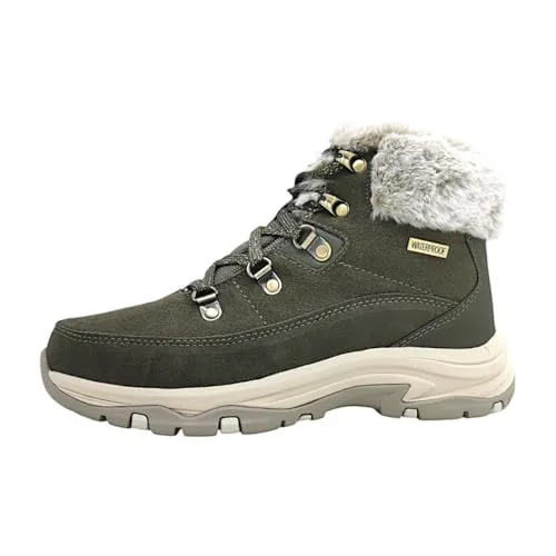 Skechers Damen Trego Stiefelette - Olivgrün, 38 EU - Wanderschuhe, wasserfest mit luftgekühltem Memory-Schaum für optimalen Komfort und rutschfeste Sohle für Sicherheit bei jedem Wetter.