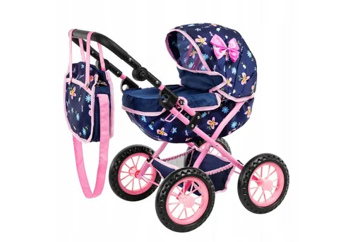 kinderplay Kombi-Puppenwagen - Puppenwagen ab 2 Jahren, verstellbarer Griff in blau und rosa, ideal für kleine Puppenmamas