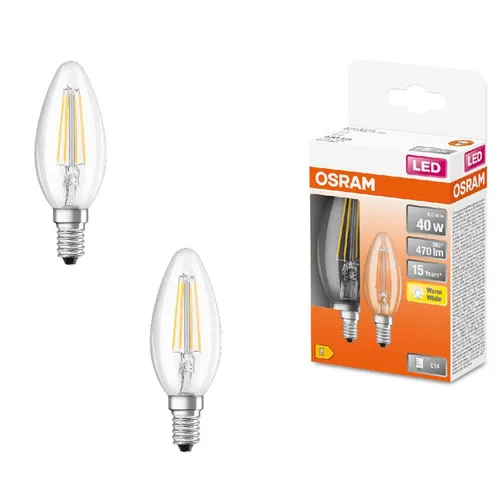 2er Pack OSRAM LED E14 Filament Kerze klar 4W Ersatz für 40W warmweiß