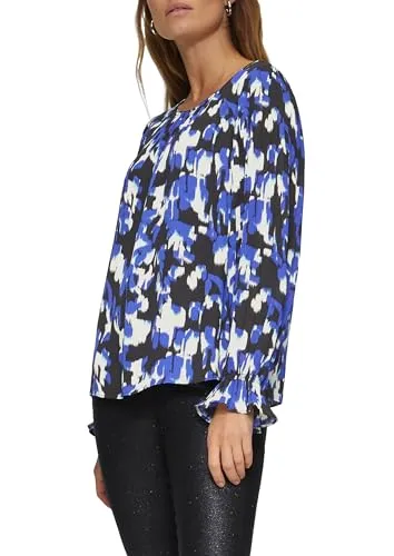 s.Oliver BLACK LABEL Viskosebluse mit Plisseeärmeln schwarz 36 - Elegante Damenbluse im Regular Fit mit U-Boot-Ausschnitt und langen Volantärmeln, perfekt für Business-Events und stilvolle Auftritte.