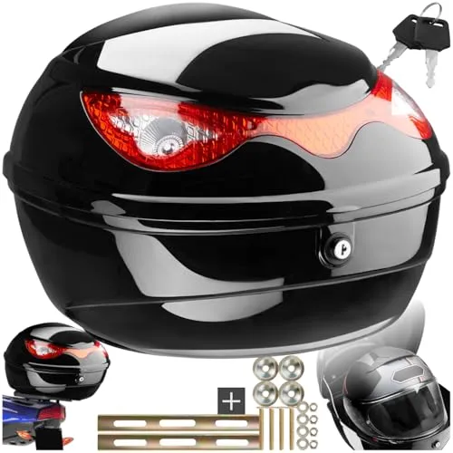 TecTake 401630 Motorradkoffer Topcase - schwarz, ideal für Roller und Motorräder, mit extra großem Reflektor für maximale Sicherheit