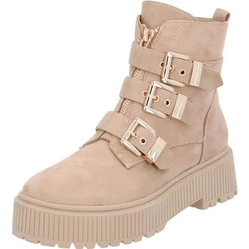 Palado Stiefeletten Damen Beyeal – bequeme Stiefel – ungefütterte Winterschuhe – elegante Boots für Übergangszeiten Beige UK4,5 - EU37