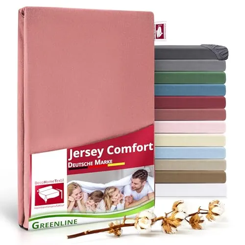 Greenline Spannbettlaken Premium Jersey aus 100% Baumwolle Altrosa 90-100x200 cm bis zu 30 cm auch für Boxspringbetten, Spannbetttuch