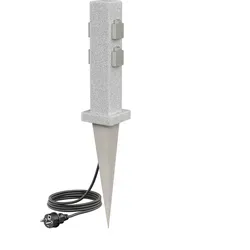 ledscom.de Garten-Steckdosen-Säule POCK mit Erdspieß und 2m Kabel für außen, 4-Fach, Stein-Optik, eckig, 39,5cm