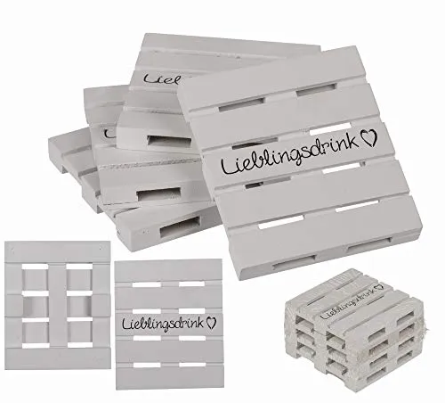 Haus und Deko Untersetzer Holz 4er Set Glasuntersetzer Lieblingsdrink Gläser 10x10x1 cm Paletten