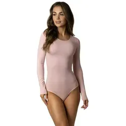 Alkato Langarmbody Bodysuit Damenbody mit Rundhalsausschnitt rosa L (Short 158-164 cm)