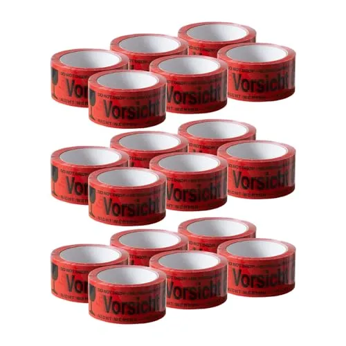 ARLI Paketband Vorsicht Glas 18 Rollen Paketklebeband - 66m x 48mm Warnhinweis rot für sicheren Versand von Glaswaren Auffälliges rotes Klebeband mit Aufdruck zerbrechlich (18x Vorsicht Glas)