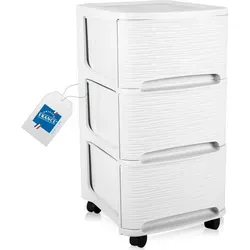 Schubladenschrank mit Rollen Rollcontainer mit 3 Schubladen Rollschrank Kunststoff Rollwagen Weiß - Weiß