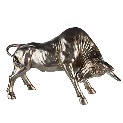 Casablanca Stier Skulptur - Antikfinish 45 cm - Statuen: Antik silberfarbene Dekofigur 