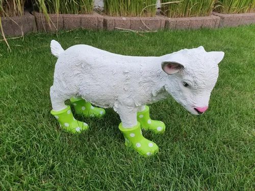 Gartenfigur Ziege mit Stiefel Grün Ziegenbaby Schaf Garten  Zicklein Lamm