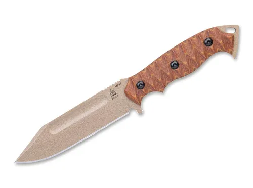 TOPS Knives M-PAT Tan Canvas Micarta Messer - Hochwertiges Taschenmesser mit robustem 1095 Carbon Steel, ergonomischem Griff aus Micarta und Kydexscheide – ideal für Outdoor, Camping und Bushcraft.