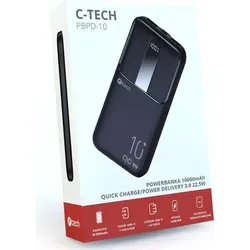 Powerbanka C-tech 10000mAh, Li-Pol, 22,5W, USB-C/USB-A/micro USB