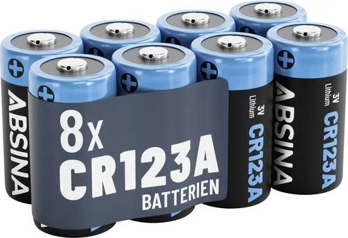 ABSINA 8X CR123A 3V Lithium Batterie - Auslaufsichere Hochleistungsbatterien für Kamera und mehr, ideal bei extremen Temperaturen von -40°C bis +60°C