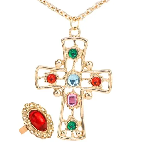 Widmann 5030E - Set König Halskette mit Kreuz, Ring, Accessoires, Prinz, Karneval, Fasching, Mottoparty