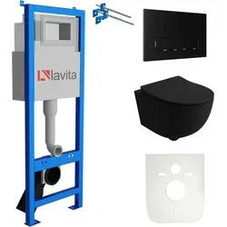 Lavita LAV 101 Vorwandelement für WC 40cm + Wand Hänge Tiefspül WC BRAVA Schwarz Spülrandlos + Bedienplatte LAV 200.3.4 Schwarz | Komplettset | Unterputz Spülkasten | Toilette Komplett Sett