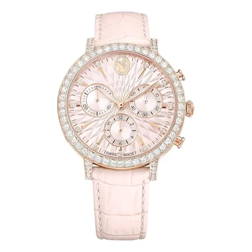 Swarovski Matrix Tennis Chrono Uhr - Elegante Armbanduhr für Herren mit Schweizer Präzision, 36 mm Edelstahlgehäuse in Roségold und Kristall-Pavé-Lünette, wasserdicht bis 50 m und komfortables Kalbslederarmband.