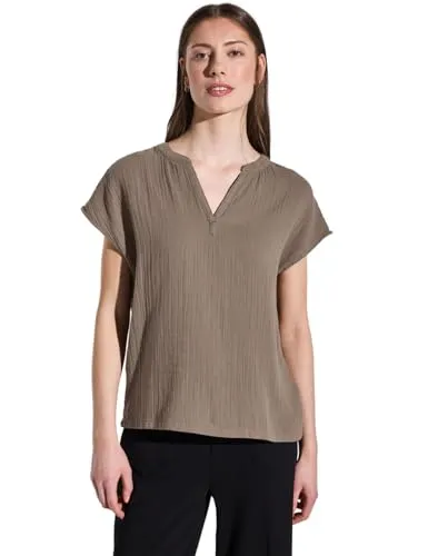 Street One Damen Musselin-Bluse - Luftige Musselin-Bluse mit geschlitztem Rundhalsausschnitt und lässigen Dropped Shoulders. Ideal für entspannte Outfits und angenehmen Tragekomfort.