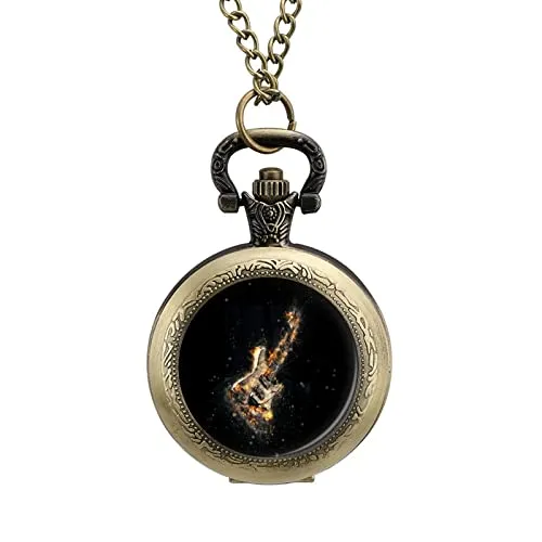Produktbild Rock Heavy Metal E-Gitarre auf Feuerlegierung Uhr Vintage Taschenuhr Niedliche Hängen Uhren Anhänger Halskette