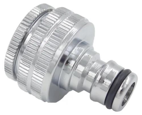 SpiceFlow Geräteanschlussstück/Wasserhahnanschluss | Chrom/Messing | 1 Zoll Innengewinde + Adapter auf 3/4 Zoll Innengewinde | 1/2 Zoll Gardena kompatibel