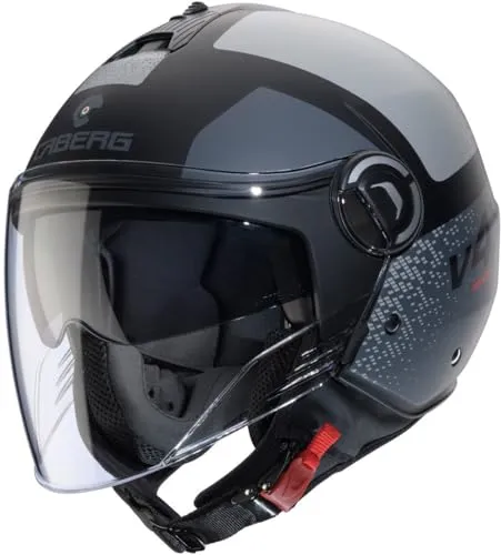 Caberg Riviera V4 X Alpha Jethelm - Matt Schwarz/Grau/L - Motorradhelm mit innovativem Design, ausgestattet mit integrierter Sonnenblende, optimalem Belüftungssystem und Bluetooth-Kommunikation für sicheres Fahren und Musikgenuss.