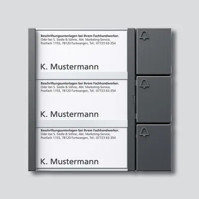 Siedle Tastenmodul TM 612-3 DG, 3 Klingeltasten - Türkommunikation 1+n System – Wetterfestes Tastenmodul in dunkelgrau-gimmer für 3 Wohneinheiten, ideal für Mehrfamilienhäuser und Gewerbe mit langlebiger Technik und klaren Namensschildern.