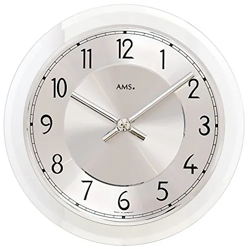 AMS Wanduhr Modell 9476 - Moderne Eleganz mit 23 cm Durchmesser - Stylische Wanduhr aus Glas und Edelstahl, ideal für ein modernes Zuhause. Die analoge Anzeige und das silberne Zifferblatt verleihen jedem Raum einen Hauch von Eleganz.