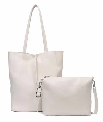 ITALYSHOP24 Schultertasche SET 2in1 Damen Tasche - Leichtgewicht Hobo & Crossbody Bag - Schultertaschen Set 2in1 aus Kunstleder in Beige, ideal für den Alltag. Leichtgewichtig und mit praktischem Handyfach sowie herausnehmbarer Innentasche.