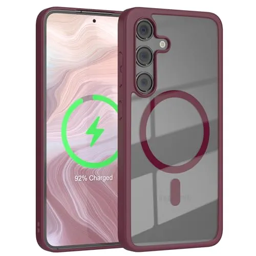 EAZY CASE Hülle für Galaxy S24 FE kompatibel mit Qi Charging Ultra Aufprallschutz Stoßfest und Kratzfest dünne Schutzhülle mit Kameraschutz Silikon Cover Clear Hybrid Handy Case Beere - Qi Charging