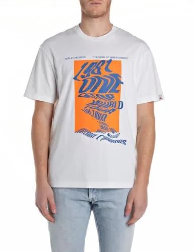 Replay Herren M3033 T-Shirt - Natural White, Größe M - T-Shirt für Herren aus BASIC JERSEY 30/1, weich und bequem für den täglichen Gebrauch