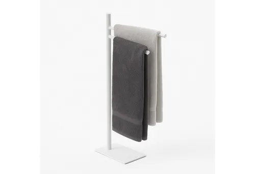 relaxdays Doppelhandtuchhalter Edelstahl 2-armig, weiß - Modern und Funktional - Handtuchständer aus Edelstahl, flexibel aufstellbar ohne Bohren. Zwei schwenkbare Arme bieten Platz für mehrere Handtücher und sorgen für optimale Trocknung.