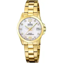 Festina ACERO CLASICO F20050/1 Damenarmbanduhr - Elegante Armbanduhr aus Edelstahl, wasserdicht bis 10 ATM, mit edlem Perlmutt-Ziffernblatt und Zirkonia-Details für einen glamourösen Look.