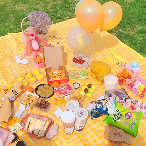 TFSZE Picknickdecke,300 x 200cm Faltbare Streifen Wasserdicht,Tragbare Extra Große Stranddecke,Campingdecke Sanddichte Isoliert mit Tragegriff,Perfekt für Picknick/Outdoor/Camping/Beach/Park(Gelb)