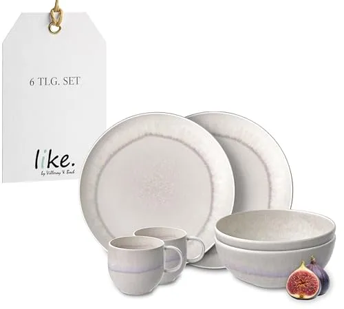 like. by Villeroy & Boch Perlemor Sand Frühstücks-Set 6-teilig für 2 Personen - Tafelservice: Stilvolles Frühstücksset aus Premium Porzellan, spülmaschinenfest und mikrowellengeeignet, für nordische Gemütlichkeit und individuelle Tischgestaltung.